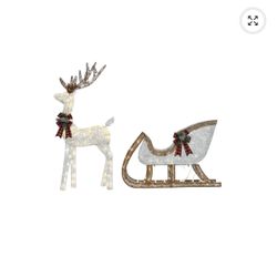 Pre Lit Deer And Sleigh Yard Decoration New