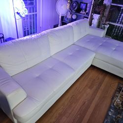 Leather White Sectional w/Cat Claw Damage