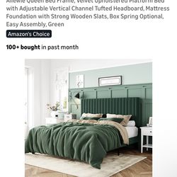 Queen Velvet Green Bedframe