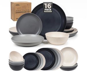 16-piece Premium Wheat Straw Dinnerware Sets for 4