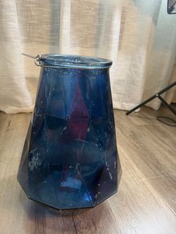 blue glass candle holder or vase by Home Accents