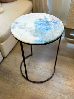 Genuine Marble & Brass Accent Table | Round Side Table