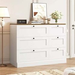 6 Drawer White Dresser for Bedroom, Modern Wood Storage Cabinet Chest of Drawer