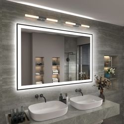 48x32 Framed LED Lighted Bathroom Mirror, Dimmable Vanity Mirror with Lights, Backlit and Front Lighted, Anti-Fog, Memory (Horizontal & Vertical)