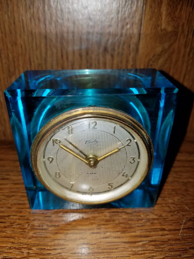 Vintage Blue Crystal Alarm Clock