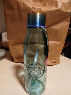 NIB STARBUCKS HAWAIIAN COLLECTION, Teal Glass, Water Bottle