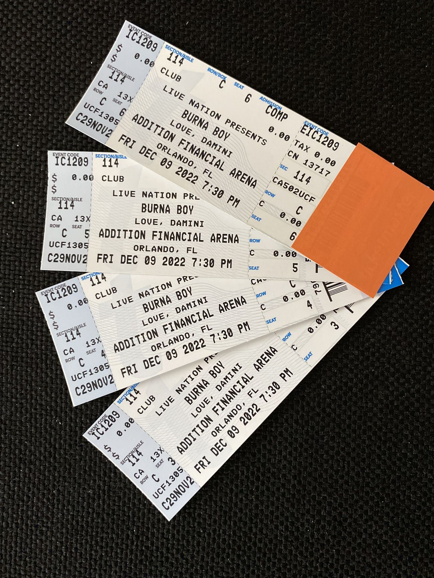 Burna Boy Concert (4)Tickets (4). Additional Financial Arena DECEMBER 9 UCF 
