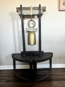 Large Decorative Hanging Bell with Wooden & Metal Frame – Zen Vibes 