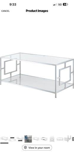Convenience Concepts Town Square Chrome Coffee Table 42" - Contemporary Modern Living Room Table with Storage Shelf for Living Room, Glass/Chrome