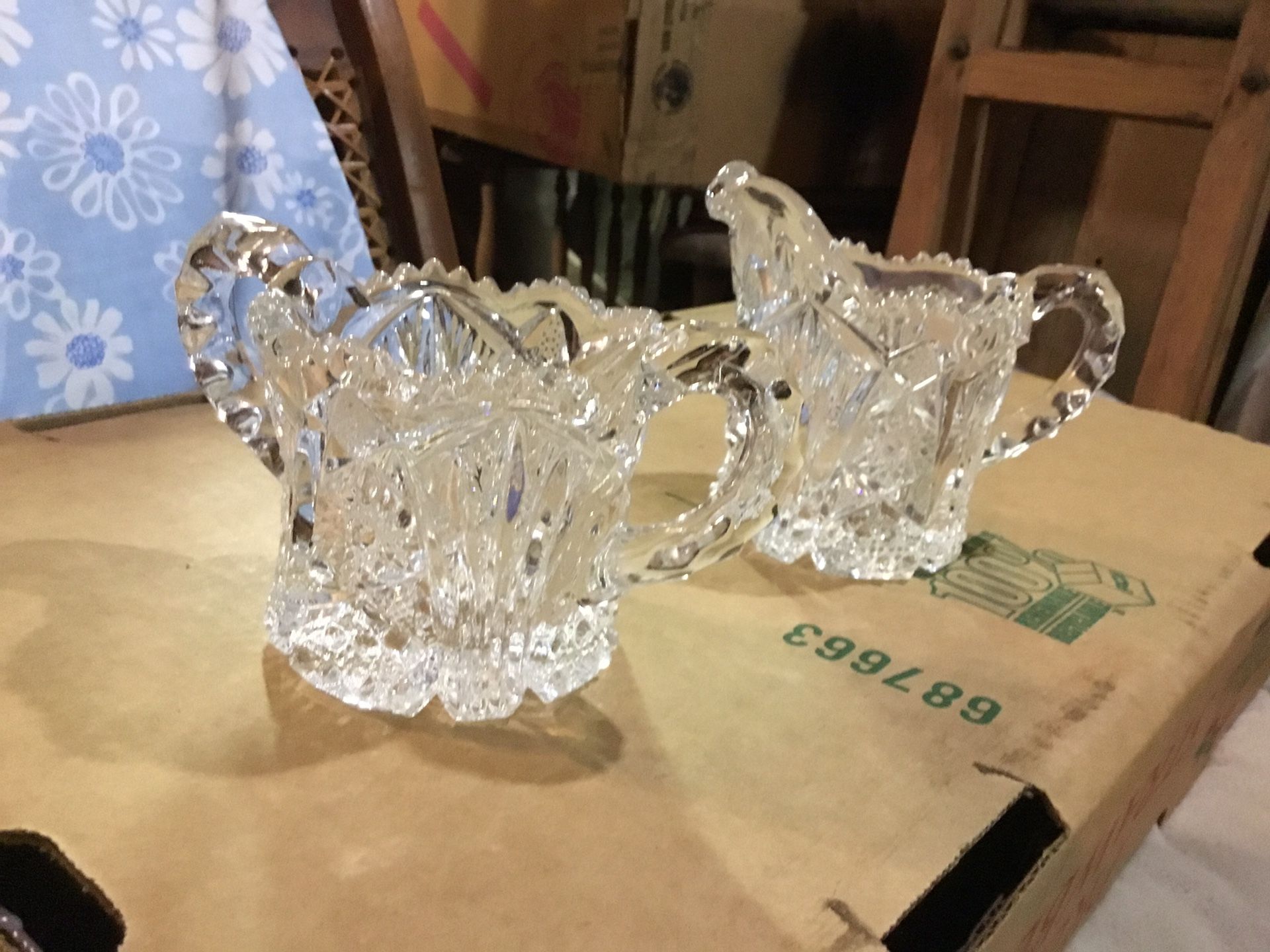  MATCHING  CUT GLASS CREAMER AND SUGAR BOWLS