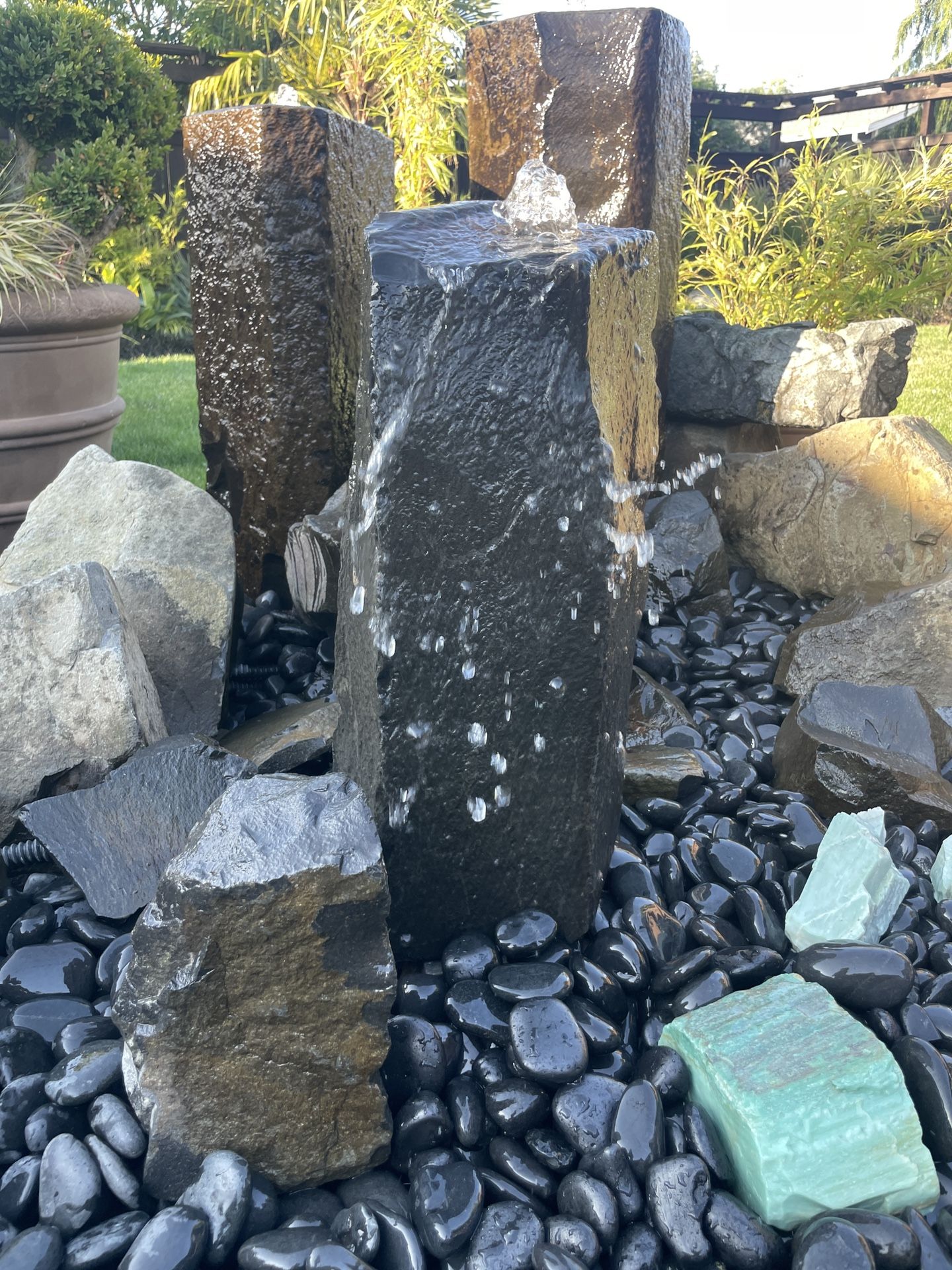 27” Drilled & Pre-plumbed Outdoor Basalt Column Water Fountain w/Pump