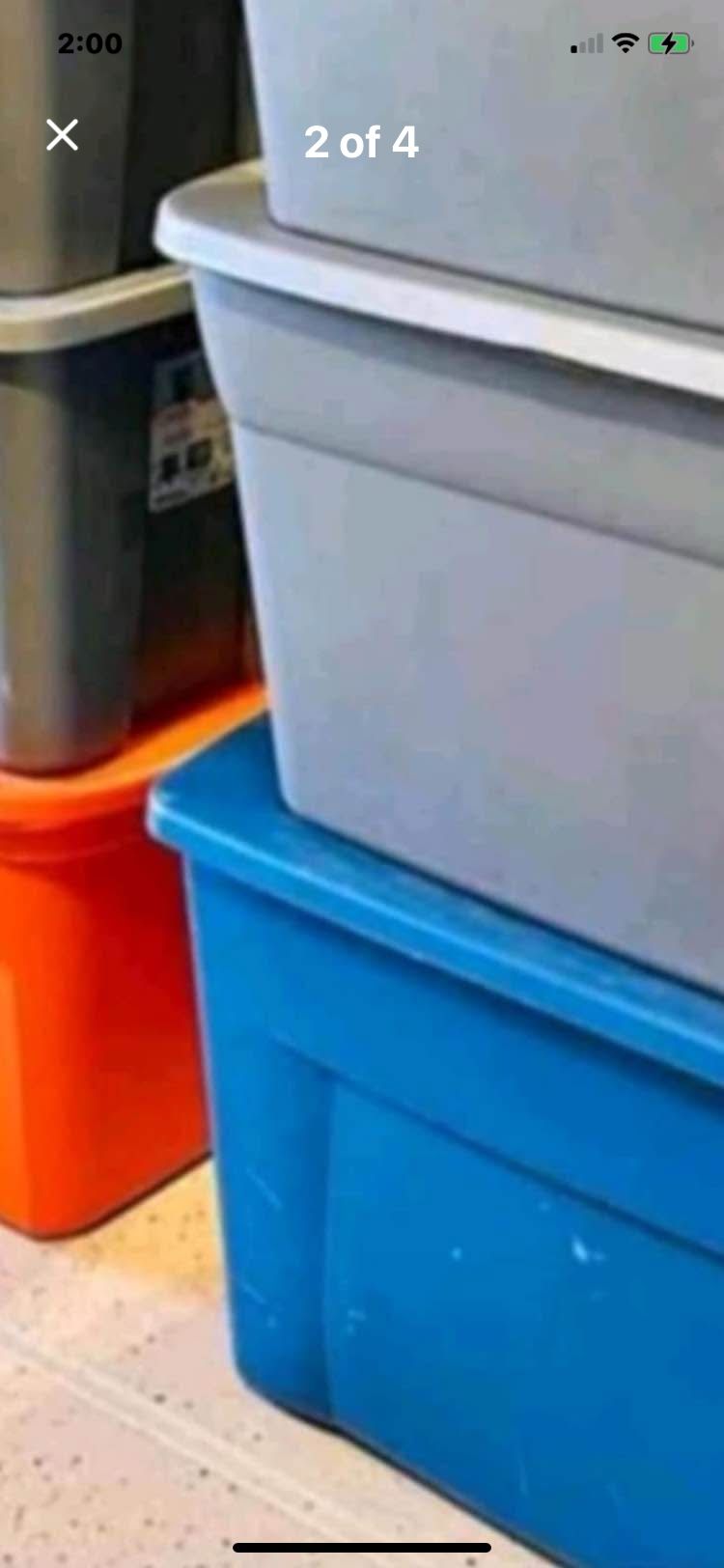 Storage Bins 18 Gallon $6 Each 27 Gallon $10 Each All With Lids