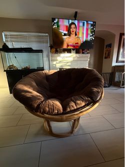 Rattan Papasan Chair with Brown Cushion