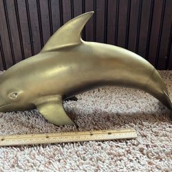 Brass Bronze Dolphin Statue Ocean Nautical Figurine Big Old 