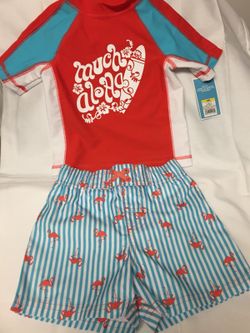 NWT 5pc swim sets 12mo Hat infant/toddler pet smoke free home pickup only 27610 Old Wakemed or Cabelas in Garnet Priced Firm don't ask. Ty