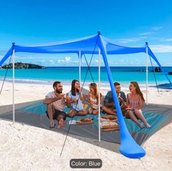 10ft X 10ft Outdoor Tent Canopy, Large Beach Tent Shade, Essential Outdoor Sun Protection for Beach, Camping, And Fishing