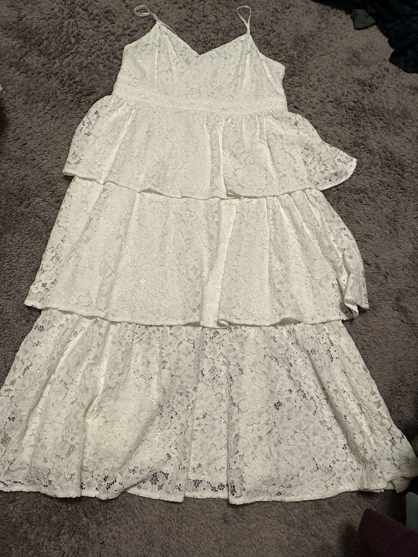 White Lace Tiered Midi Dress 