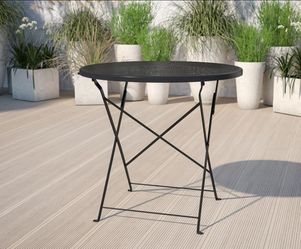 32"Wx28"H Metal Mesh Folding Patio Table Round Black Outdoor new