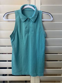 lululemon Women's Blue Sleeveless Collared Half Zip Polo Tank Top M Golf