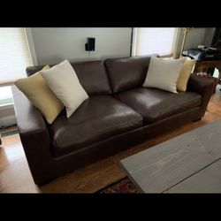 Dark Grey Top Grain Leather Sofa Loveseat Couch 