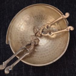 Antique Brass Nut Bowl With 2 Unique Nutcrackers 