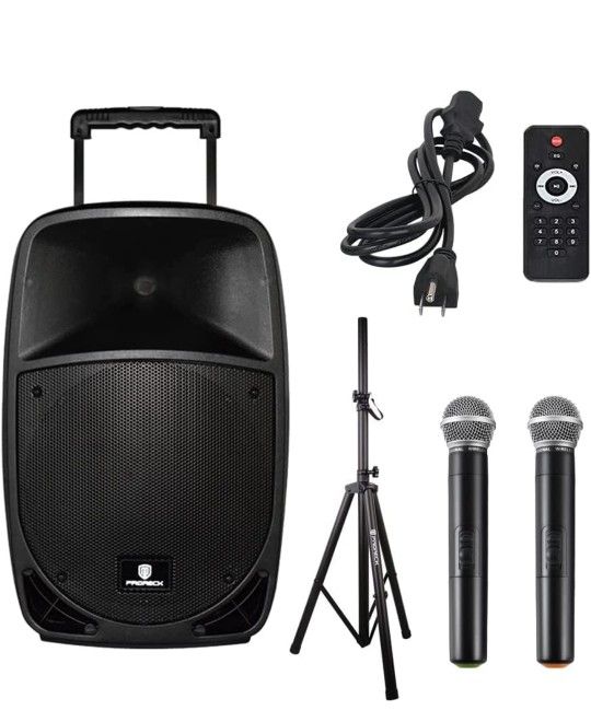 PRORECK Freedom 12 Portable Wireless 12-Inch 500 Watt Powered Dj/PA Speaker Karaoke System with Bluetooth/USB Drive Read/SD Card Reader/FM/Remote Cont