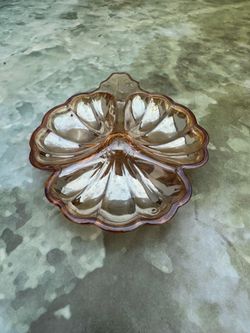 Vintage Jeannette Carnival Glass Marigold 3 Leaf Clover Candy/Nut Dish 7” W.