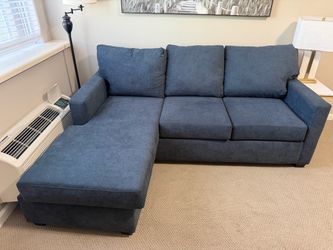 Blue Fabric Sectional Sofa with Chaise