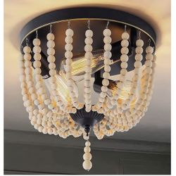 Wood Beaded Flush Mount Ceiling Light