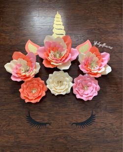 Unicorn theme paper flowers backdrop 🦄