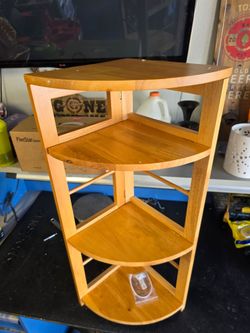 4-Tier Corner Shelf w/ Rubber Wood Frame Anti-Toppling Kit Home Office Natural