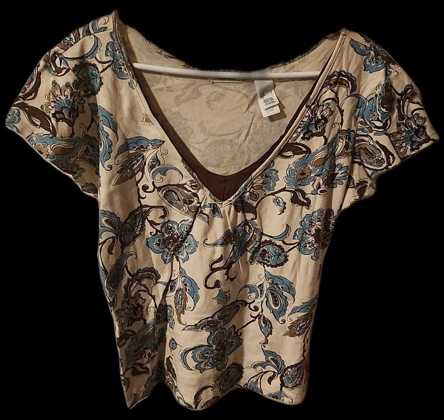 Liz & Co Tunic Top - Size L Cotton Graphic White