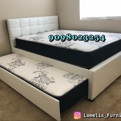 Full/Twin White Trundle Beds w. Orthopedic Mattresses Included 