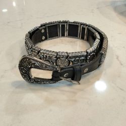 Brighton Silver Black Leather Belt 