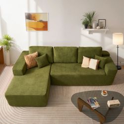 Modern Olive Green Sectional Couch with Chaise