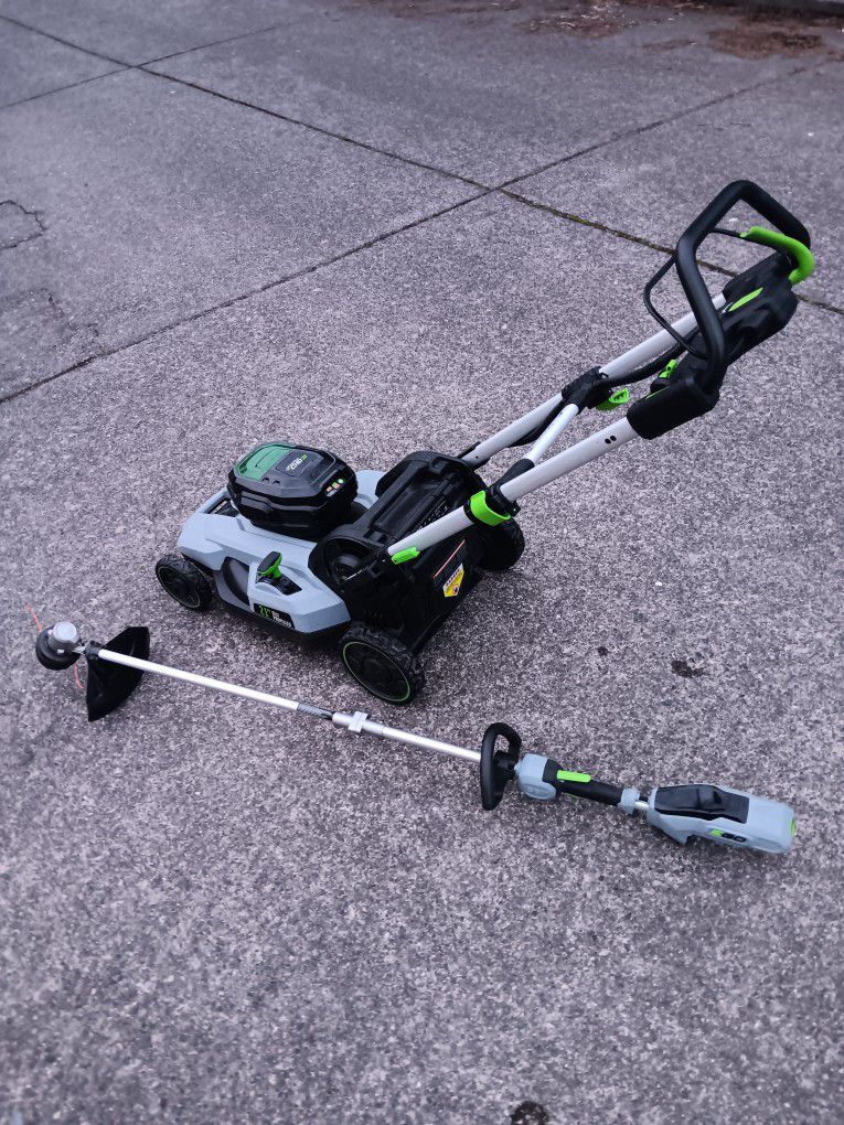 EGO 56volt Self Propelled Lawnmower & Line Trimmer Almost New Condition. 5 & Two 2.5ah  Two Chargers. Pick Up Fremont. No Low Ball Offers. No Trades 