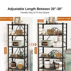 5 Tier Foldable Storage Shelves, Expandable Folding Shelving Units with Wheels, Changeable into 2 Shelf Units, Collapsible Adjustable Storage Rack Met