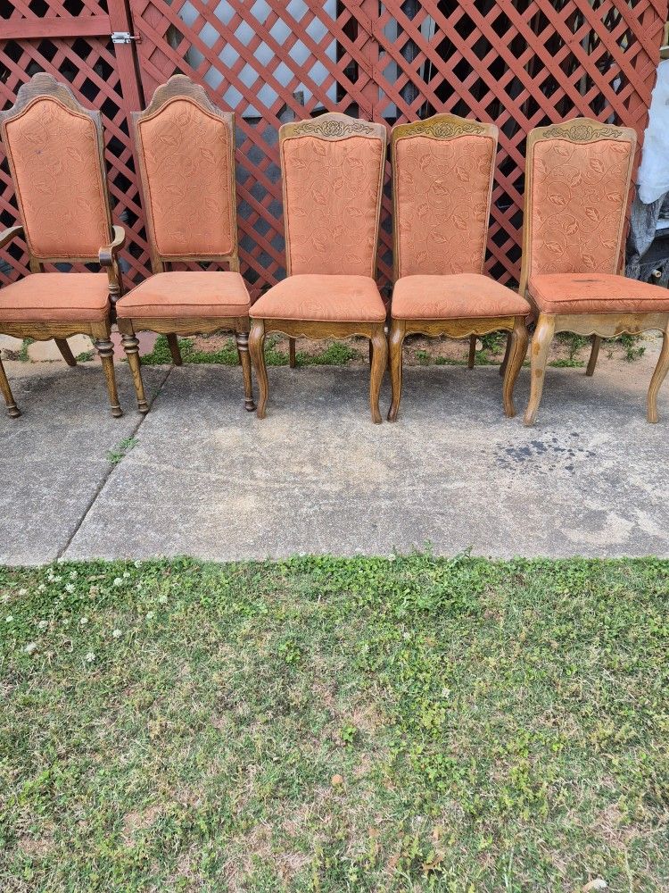 5 Wood and Fabric Dining Chairs