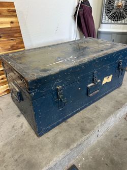 Vintage Military Steel Footlocker Storage Trunk – Industrial Storage Chest