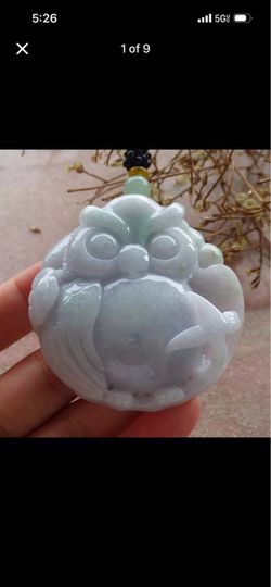 Elegant Certificate Jadeite Jade Green white cute Owl Pendant