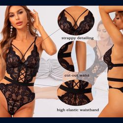 Ashinlove Women's Sexy Deep V Teddy One Piece Lace Bodysuit