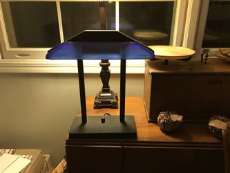 Nice desk lamp. 13 wide. 15 high. Glass shade