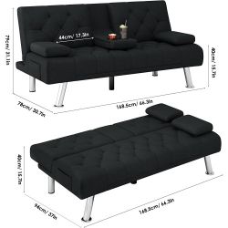 BLACK FAUX LEATHER FUTON SOFA BED