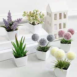 Six Piece Mini Potted Artificial Plants,  5 Inches  X  2 Inches 