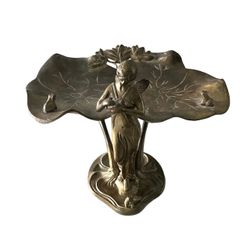 Vintage Reproduction Art Nouveau Maiden Tazza Brass Visiting Card Tray