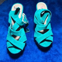 Vintage Y2K Teal Turquoise Wedge Sandals 💚