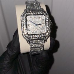 Cartier silver moissanite Bussdown watch