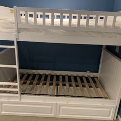 White Bunk Beds and One Twin Mattress 