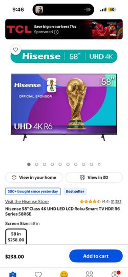 58”  hisense roku smart tv