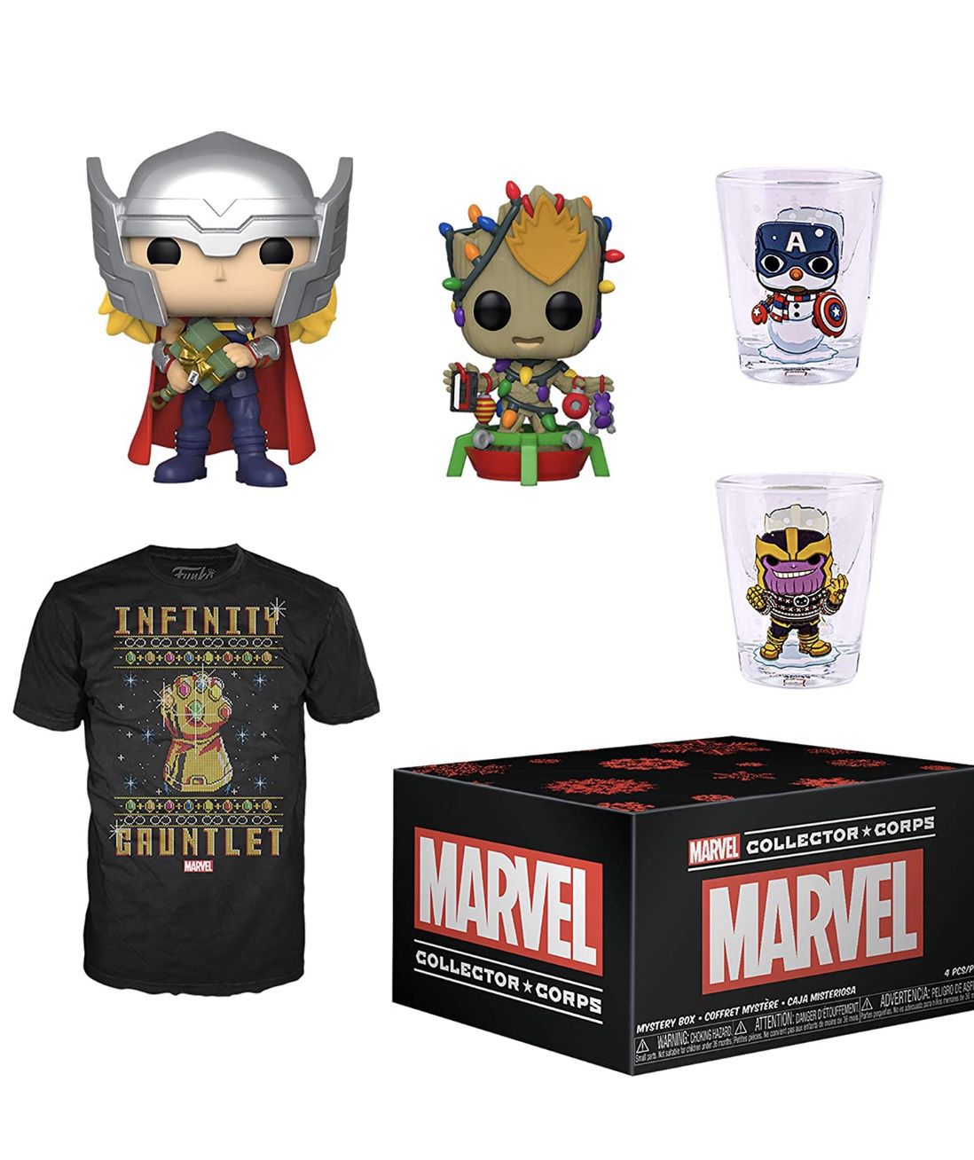 Funko Marvel Collectors Corps Box 19.99 thor groot Pop tshirt and shit glass set